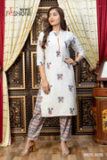 Women Beige Ethnic Print Straight Kurta Set