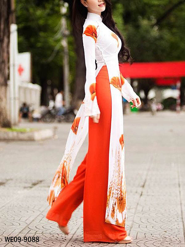 Printed Fancy Kurti With Orange Palazzo