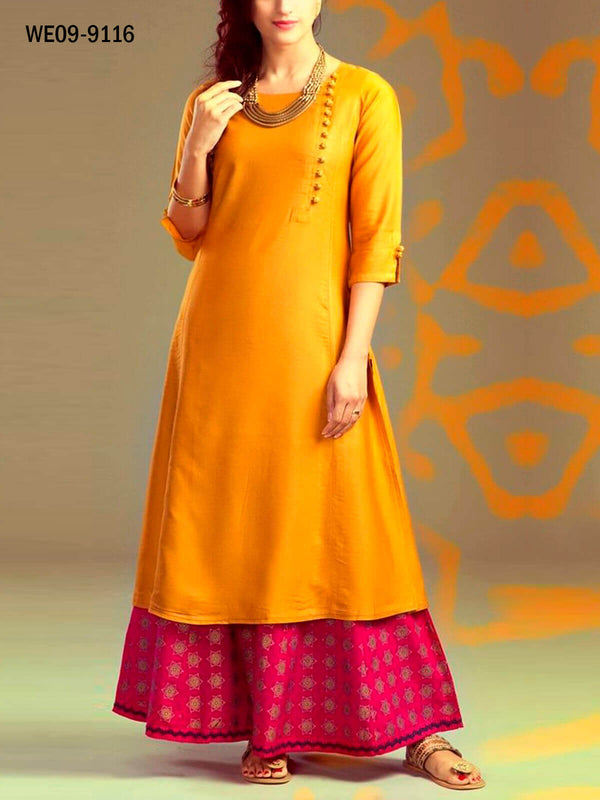 Stylish Yellow Kurti With Fancy Skart