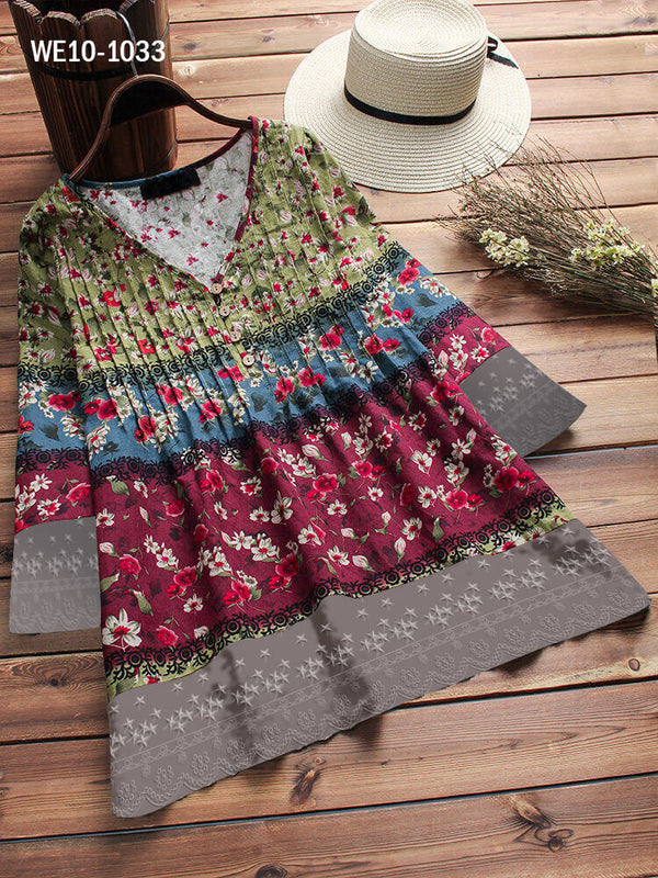 Floral Printed Patchwork Women Top