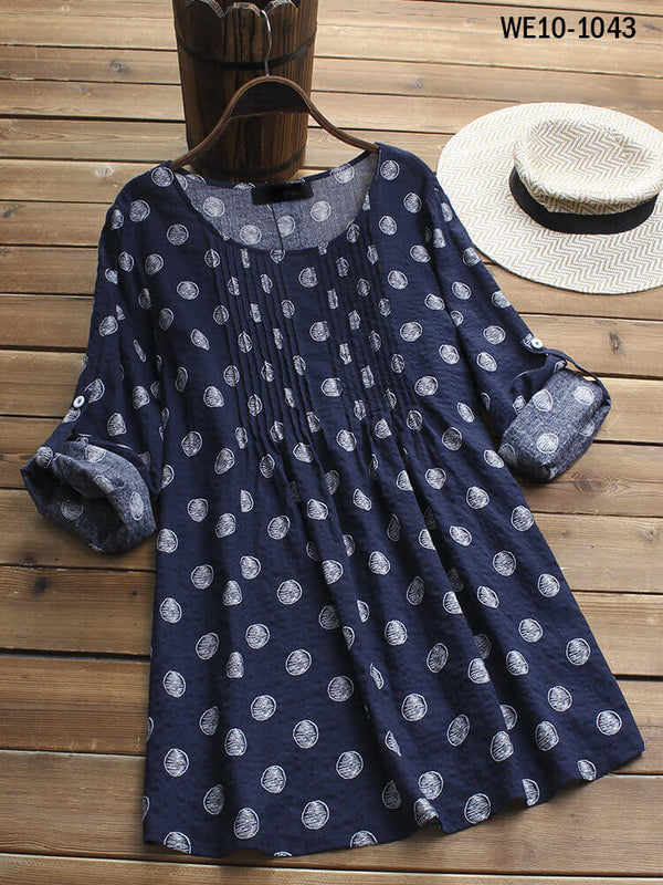 Pleated Casual Dot Printd Top
