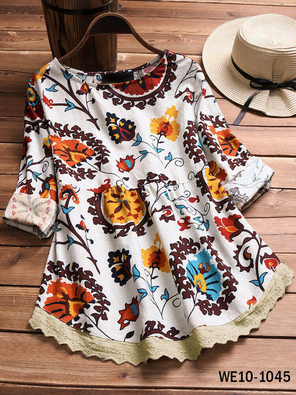 Print Embroidery Patchwork Top