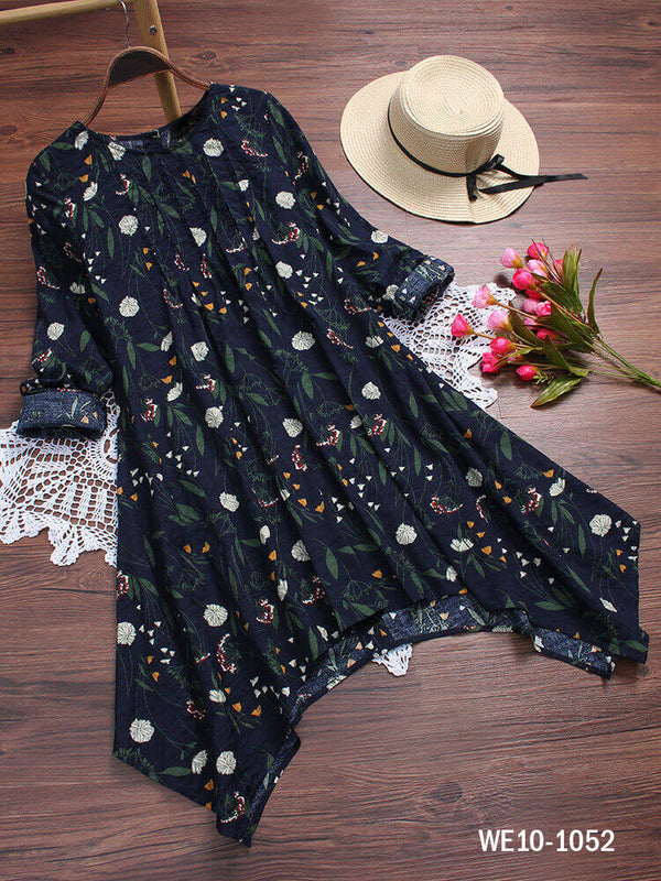 Floral Printed Irregular Hem T-shirts