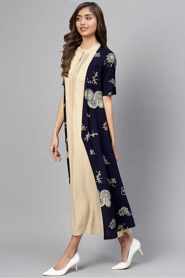 Fancy Printed Navy Jacket And Kurti