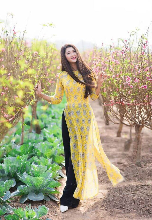 Stylish Floral Print Yellow Dress