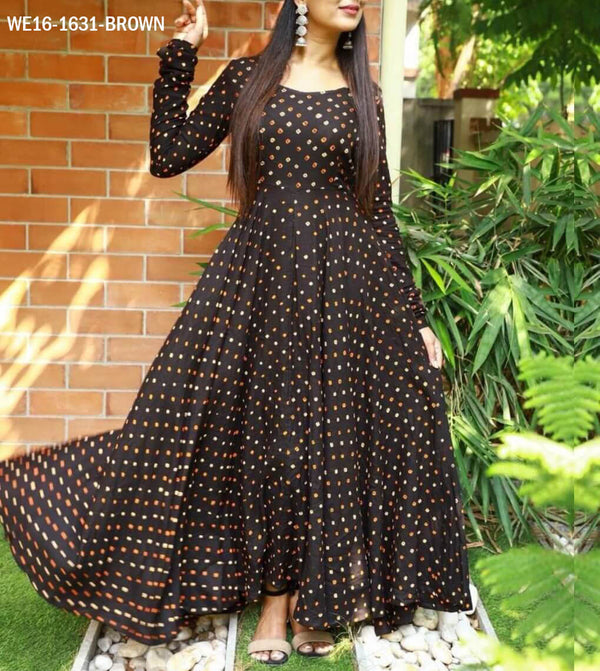 Floral Printed Anarkali Brown Kurti