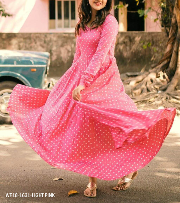 Floral Printed Anarkali Light Pink Kurti