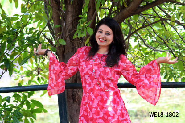 Floral Print Bell Sleeve Frill Trim Dress