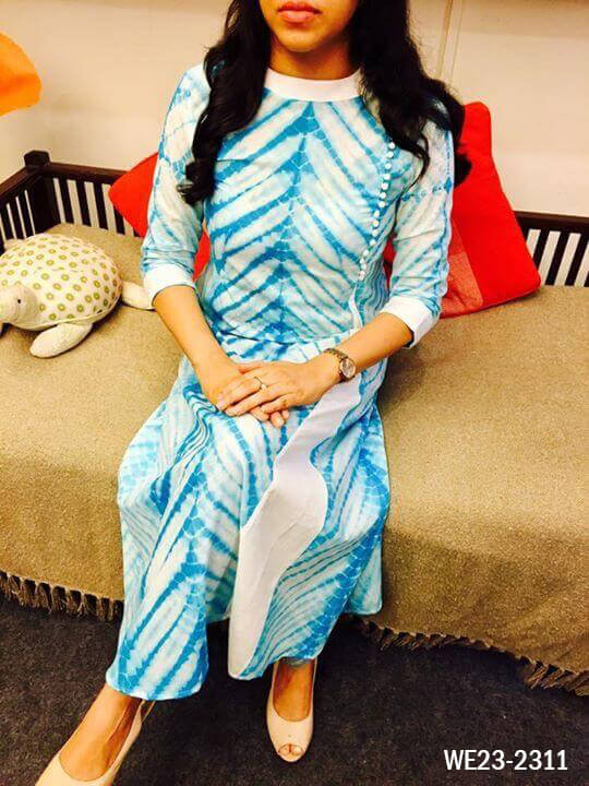 Fancy Printed Sky Blue Kurti