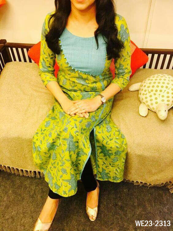 Floral leaf Design Parrot Kurti