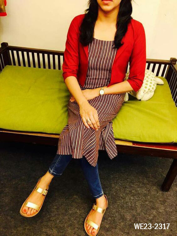 Red Jacket With Lined Print Krti