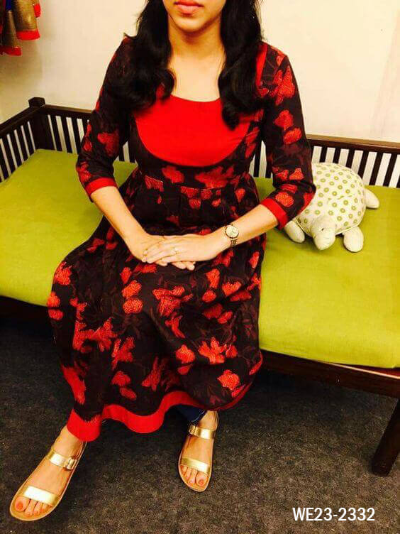 Red And Brown Colour Printed Kurti