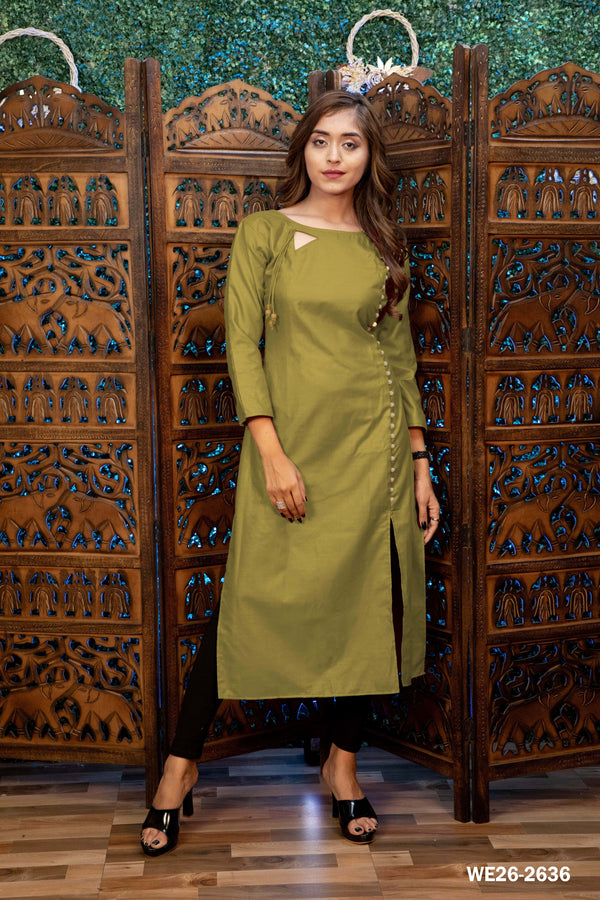 Olive Colour And Side Pattern Kurti