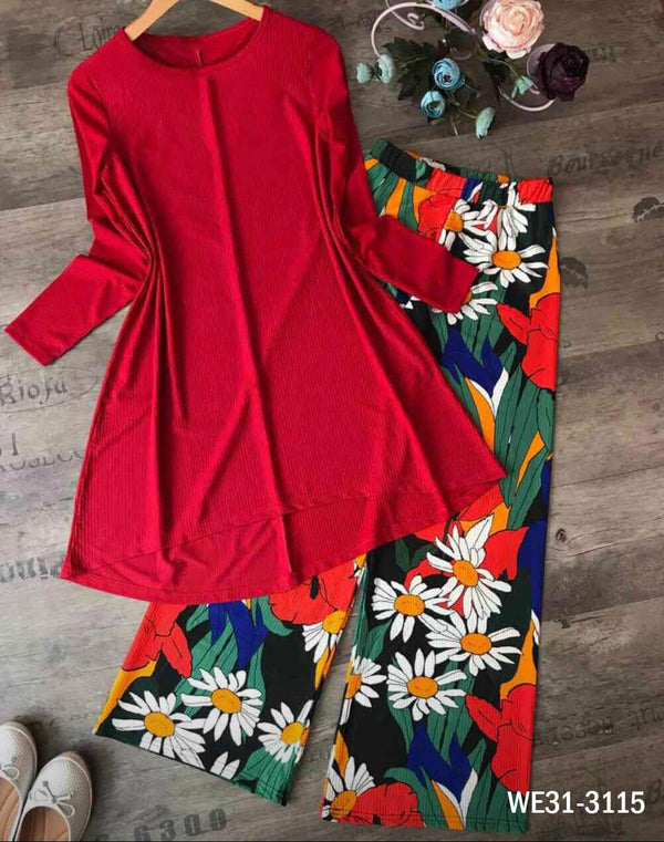 Red Top With Printed Palazzo