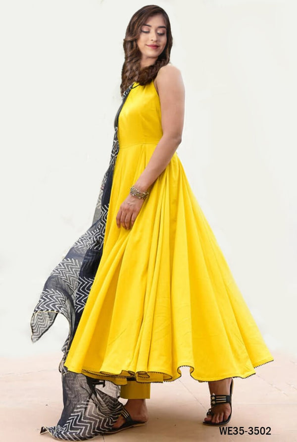 Yellow Anarkali Kurta With Styles Dupatta