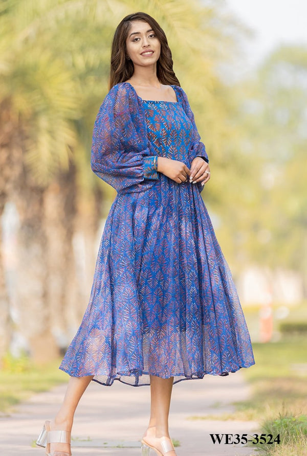 Fancy Sleeve Georgette Printed Dress
