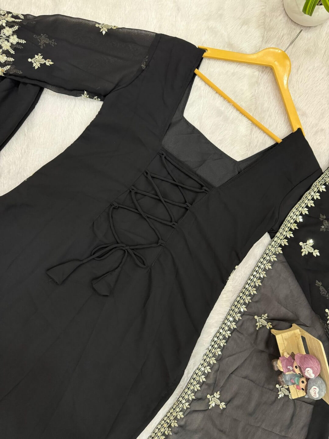 Women's Black Embroidered 3 Piece Kurta Set with Dupatta