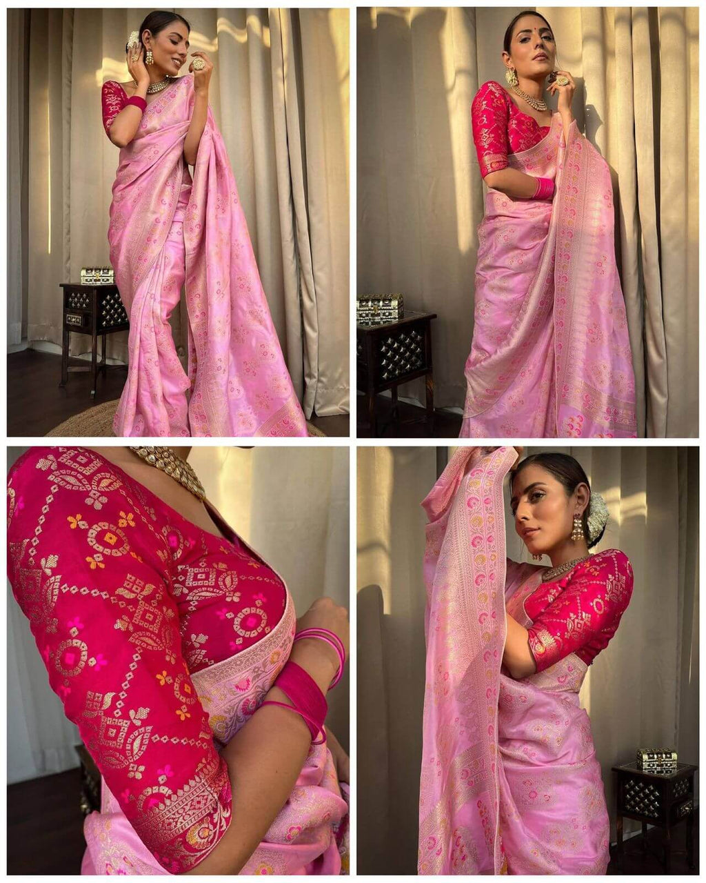 Women's Soft Traditional Durga Pooja Silk Saree With Blouse