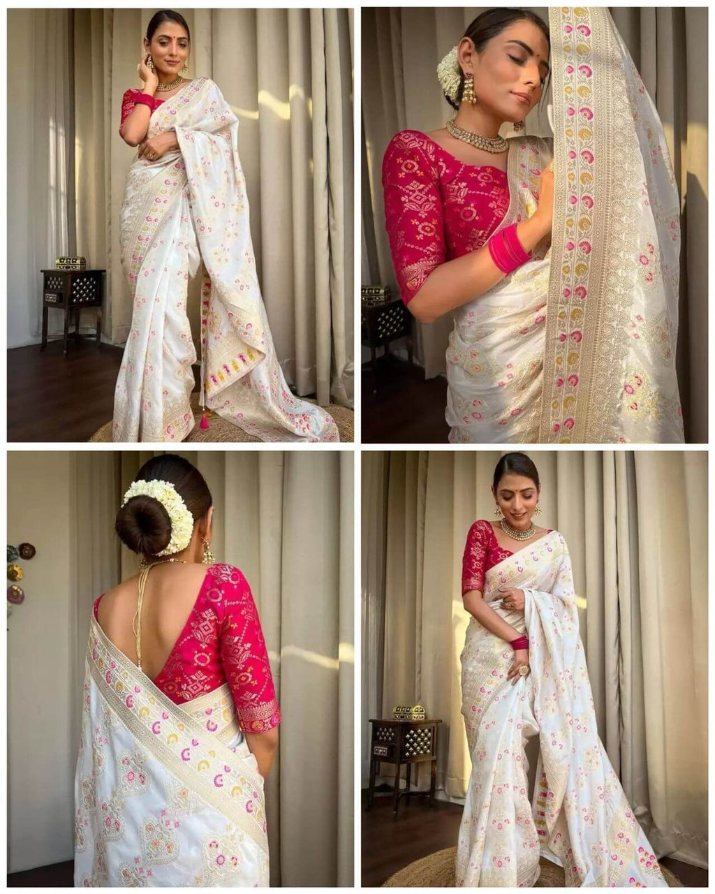 Women's Soft Traditional Durga Pooja Silk Saree With Blouse