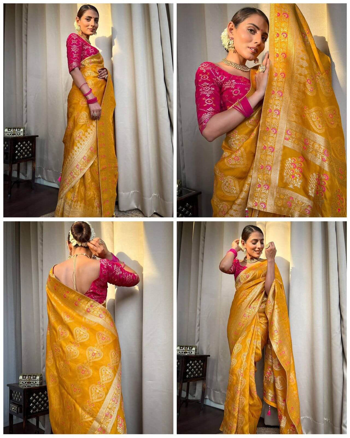 Women's Soft Traditional Durga Pooja Silk Saree With Blouse