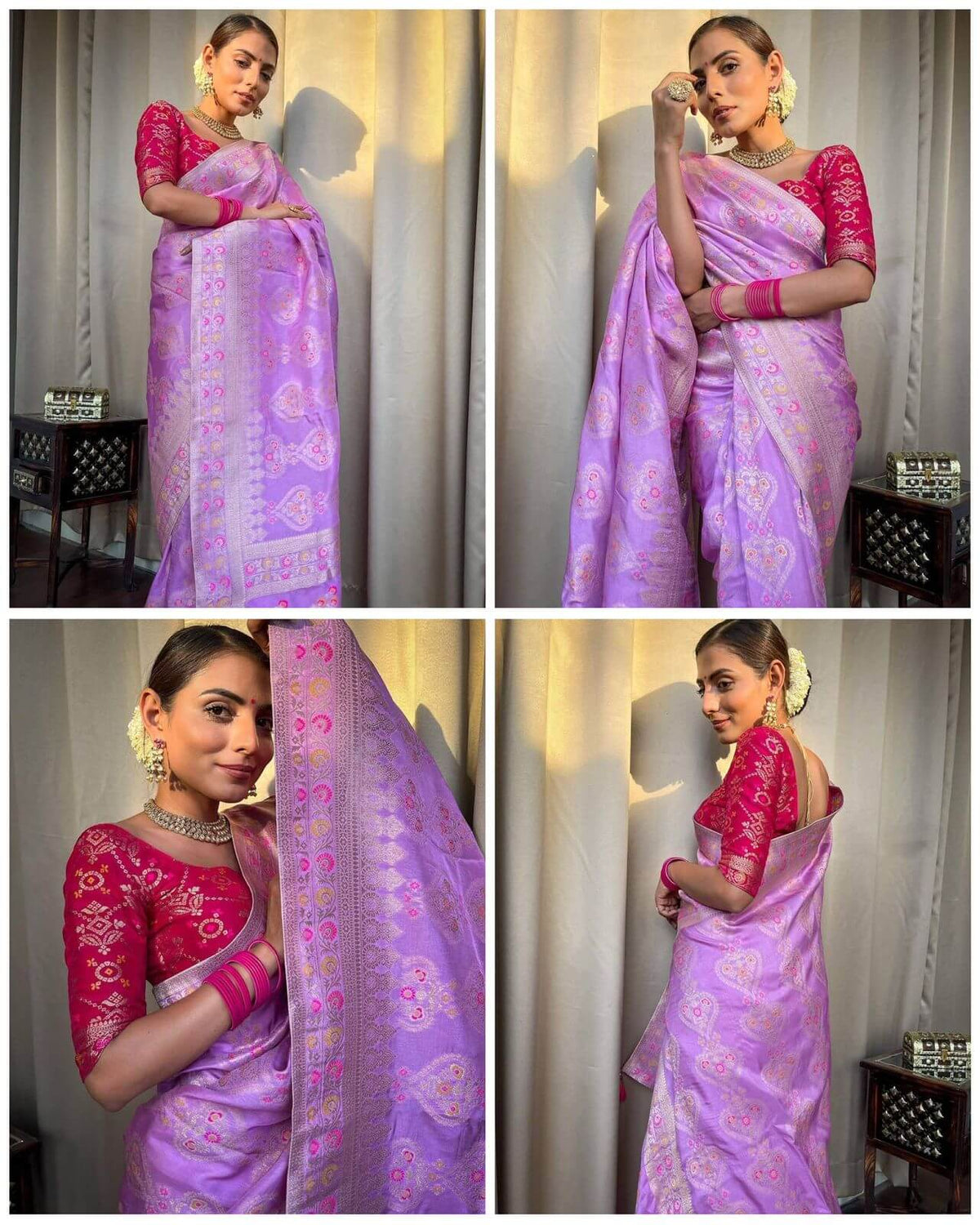 Women's Soft Traditional Durga Pooja Silk Saree With Blouse