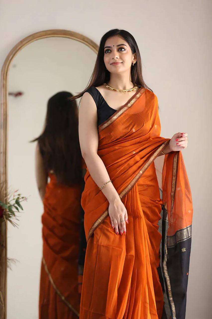 Women's Kanjivaram Soft Cotton Linen Silk Saree With Blouse Piece