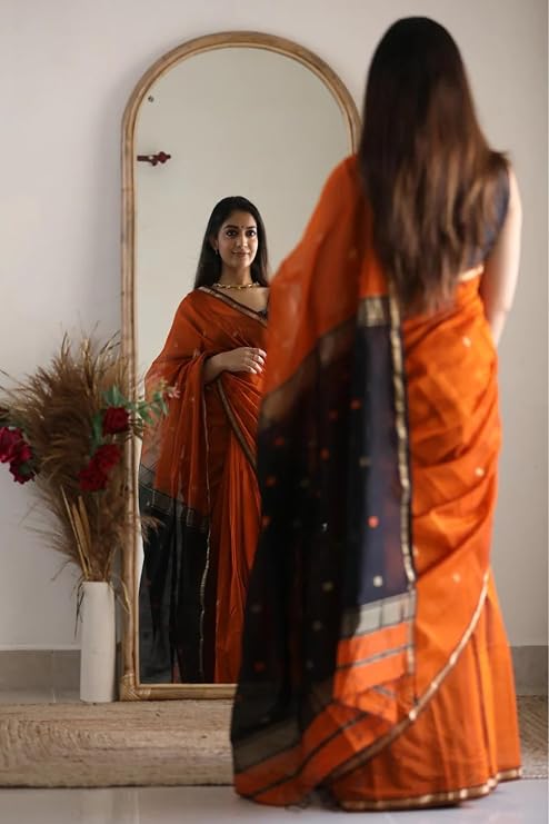 Women's Kanjivaram Soft Cotton Linen Silk Saree With Blouse Piece