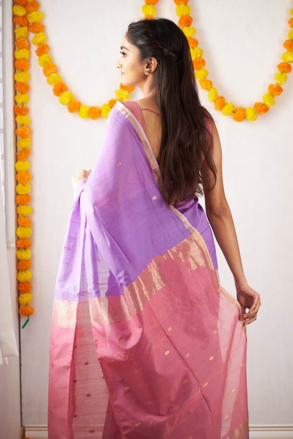 Purple and Pink Ethnic Motifs Solid saree with Blouse