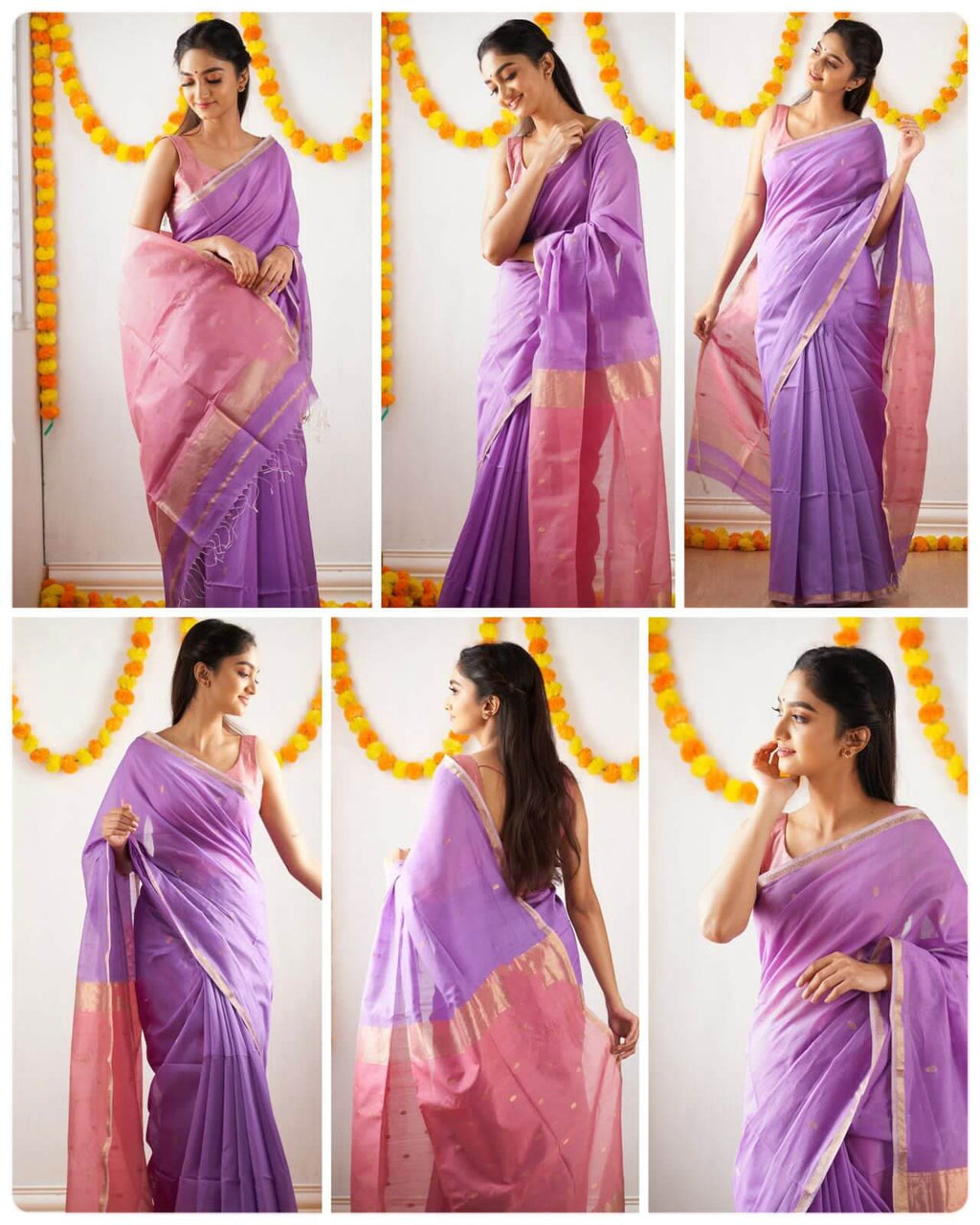 Purple and Pink Ethnic Motifs Solid saree with Blouse