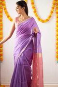 Purple and Pink Ethnic Motifs Solid saree with Blouse
